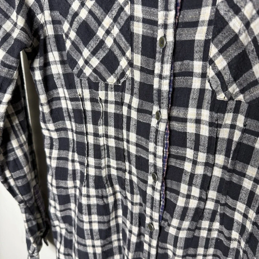 Free People Catch Up With Me Plaid Flannel Shirt Black Purple Womens Smal